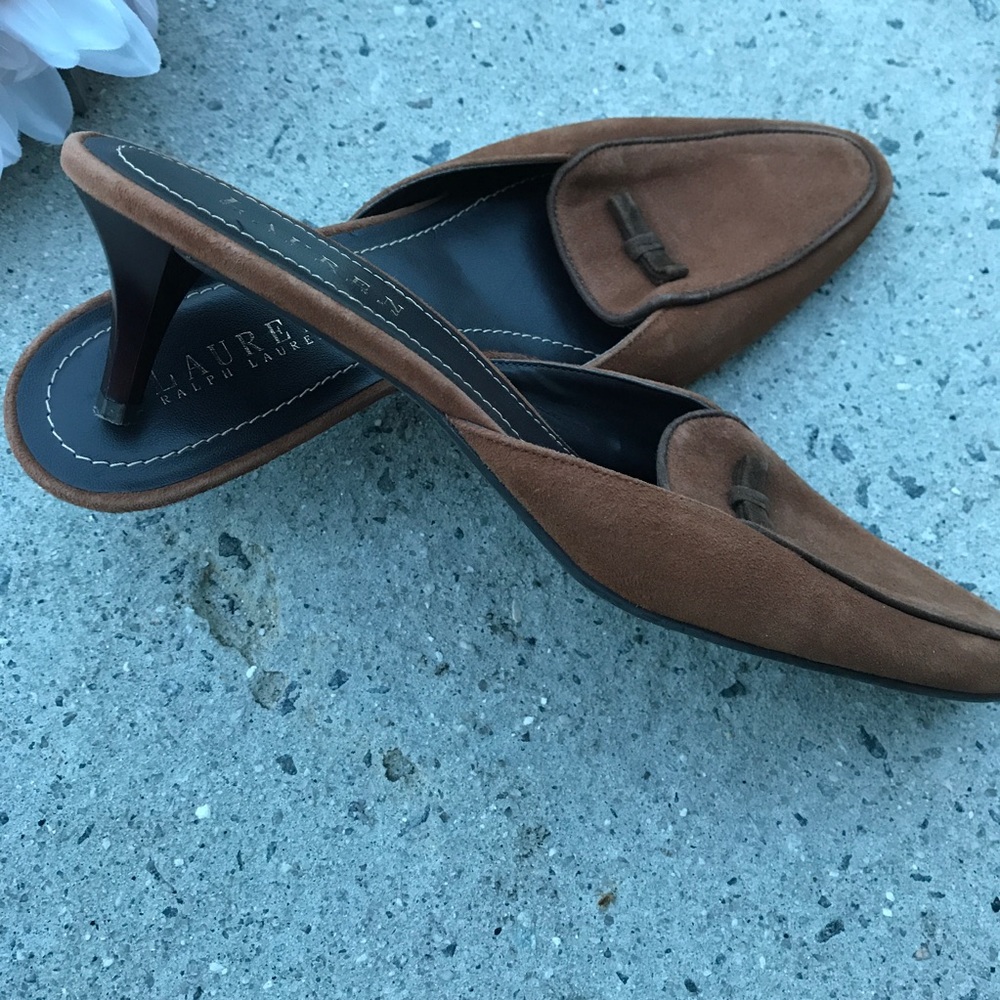 Ralph Lauren brown suede slides